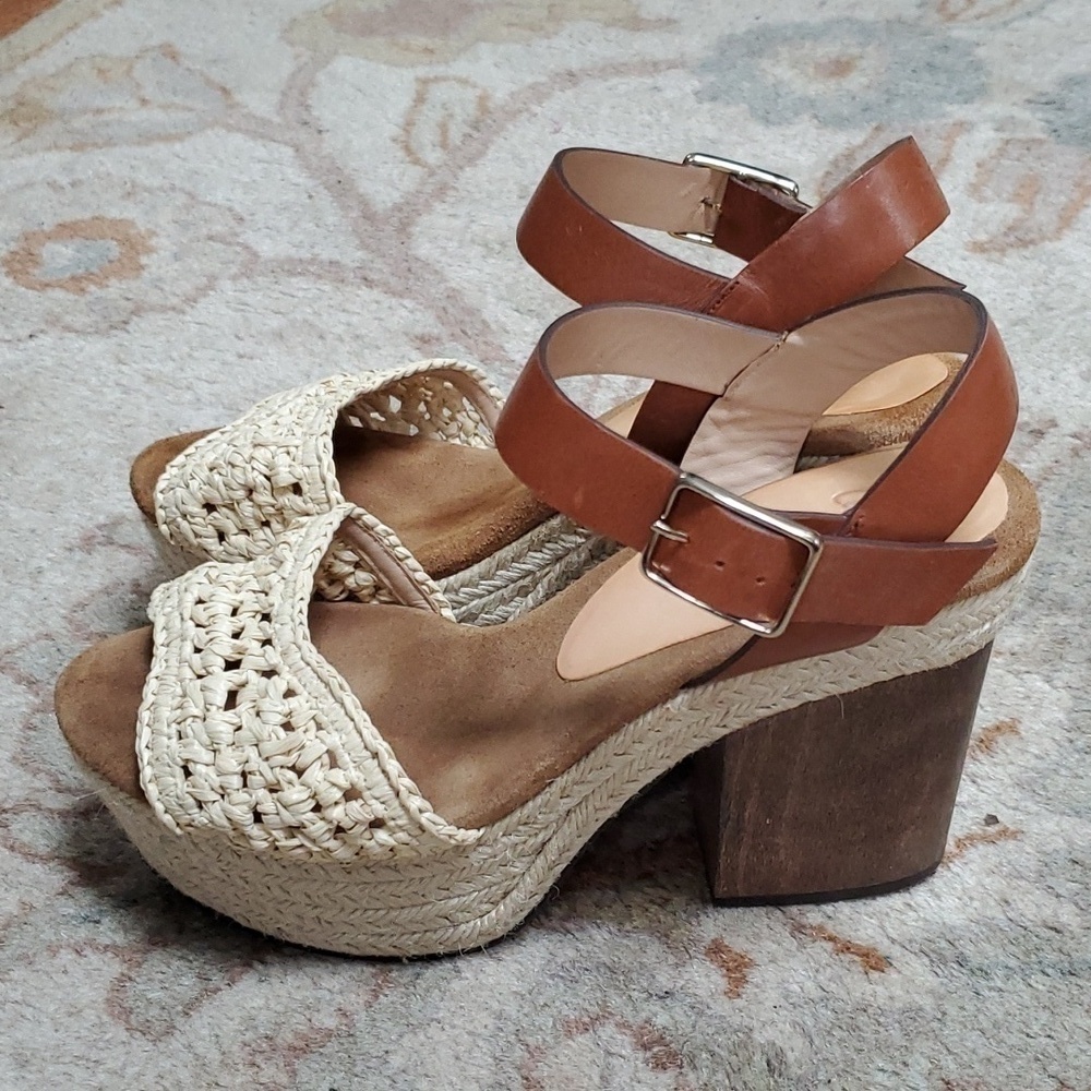 Castaner Mia leather and raffia straw block heel sandals